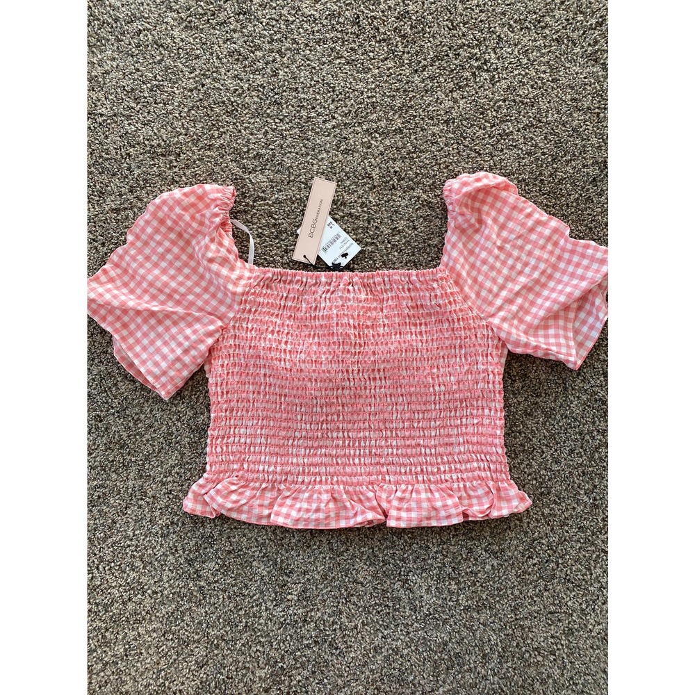 BCBGeneration Gingham Smocked Cropped Top - Size Large - Picture 4 of 5
